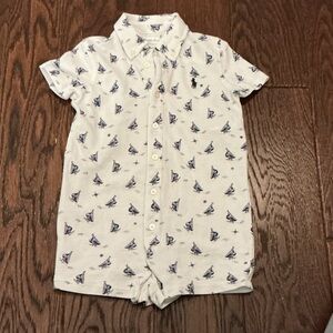 Ralph Lauren White and Navy Print Button-Up Shirt